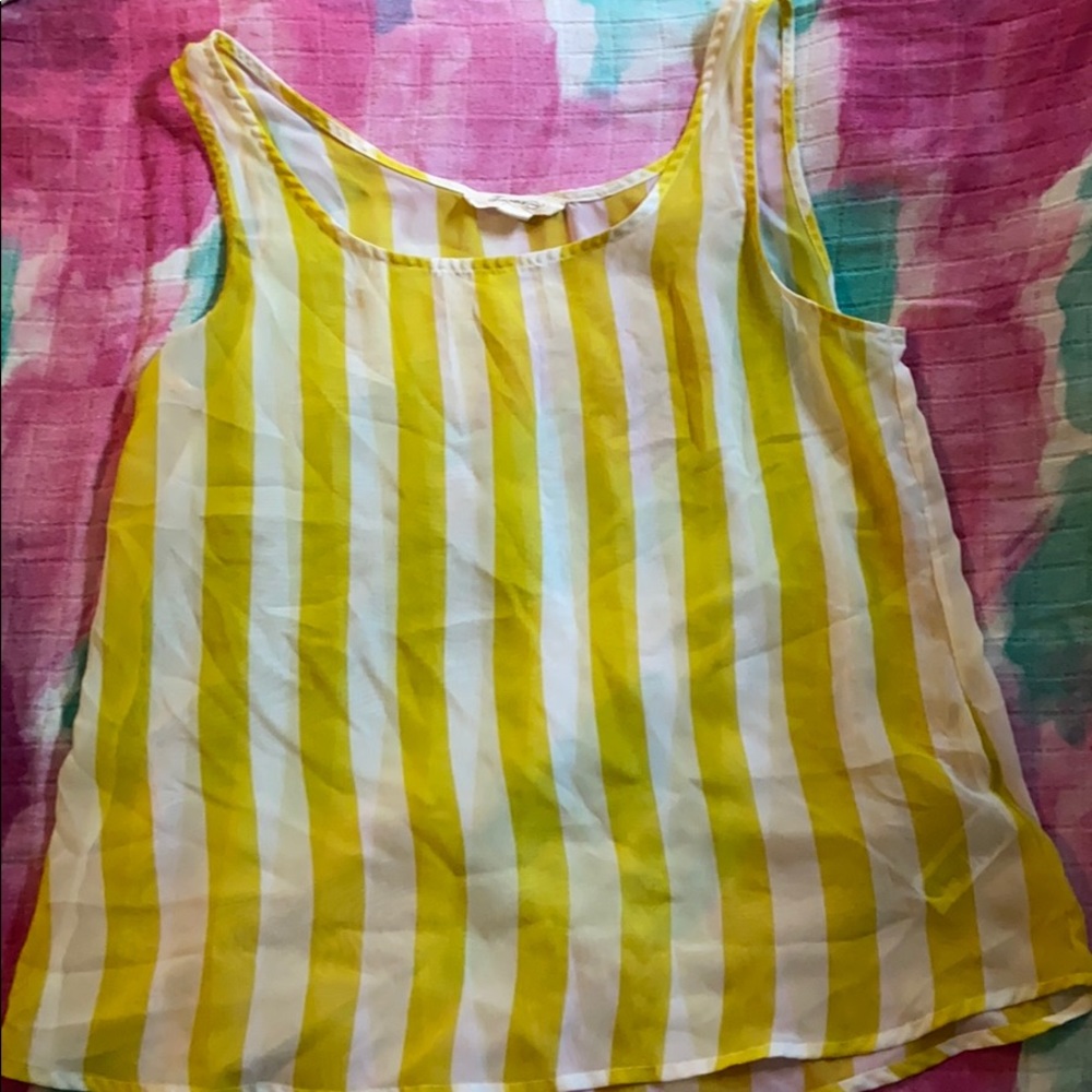 Forever 21 striped yellow sheer tank top blouse